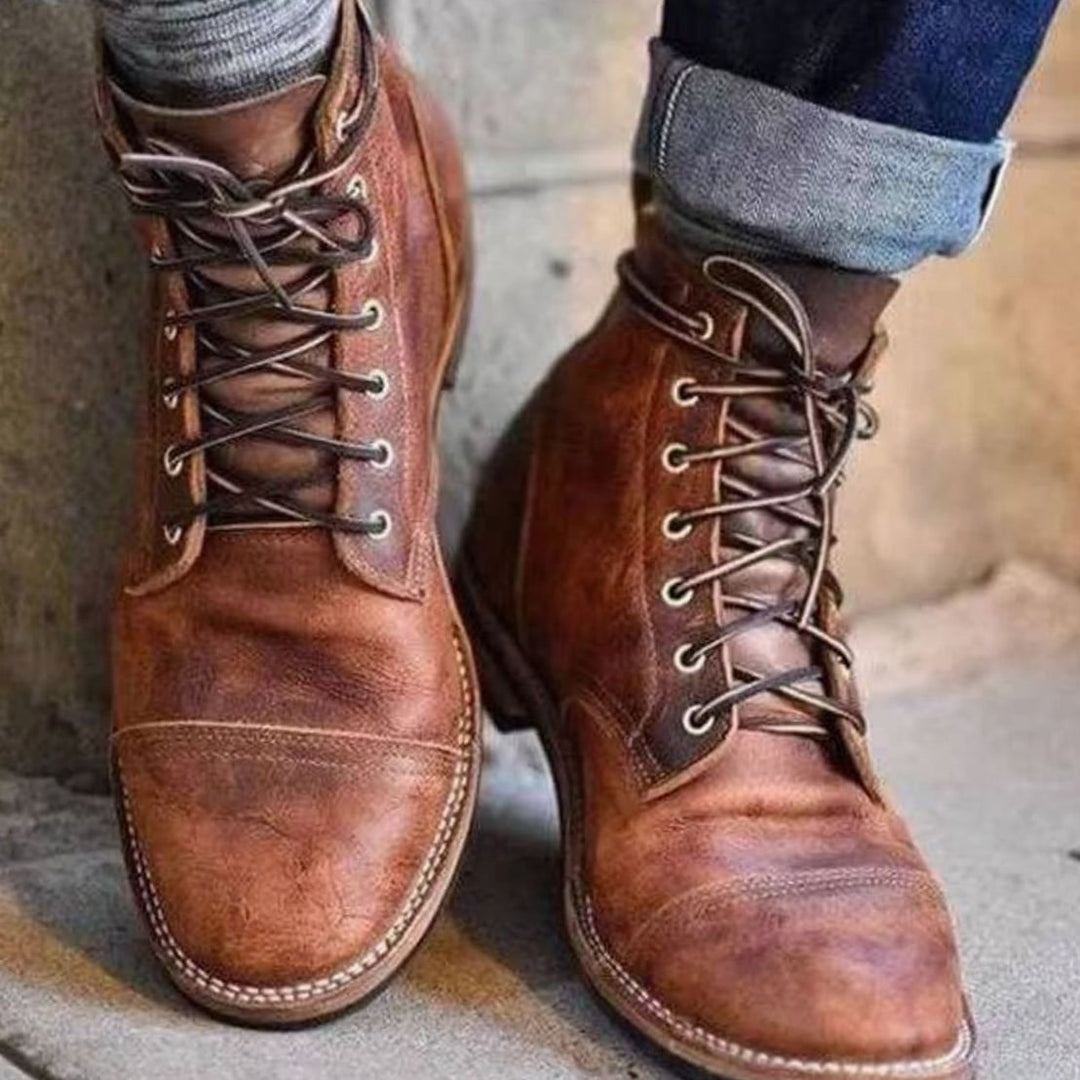 Men's Lace-Up Ankle Boots Cap-Toe Suede Leather - Light Brown