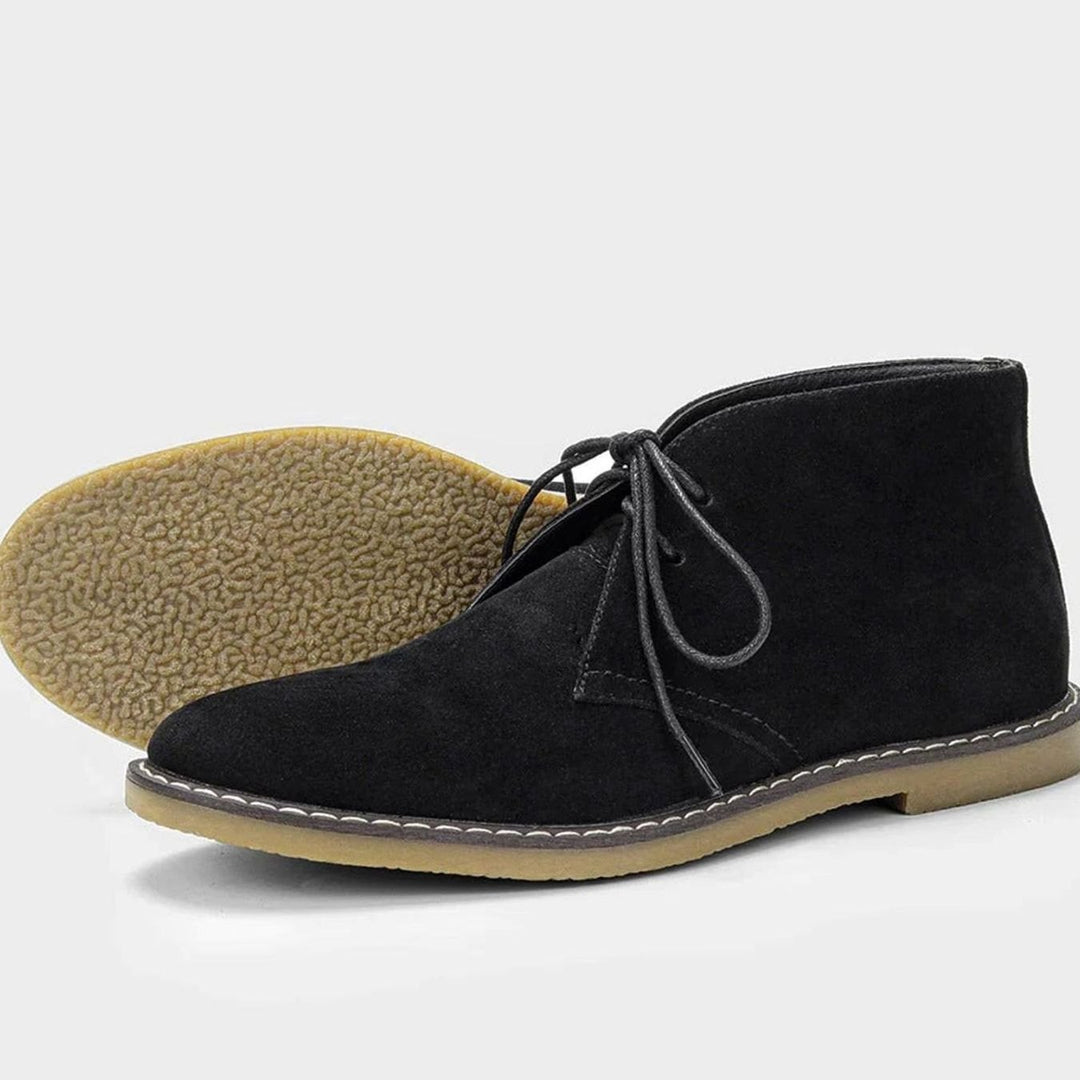 Men's Lace-Up Ankle Desert Boots Rounded Toe - Black Brushed