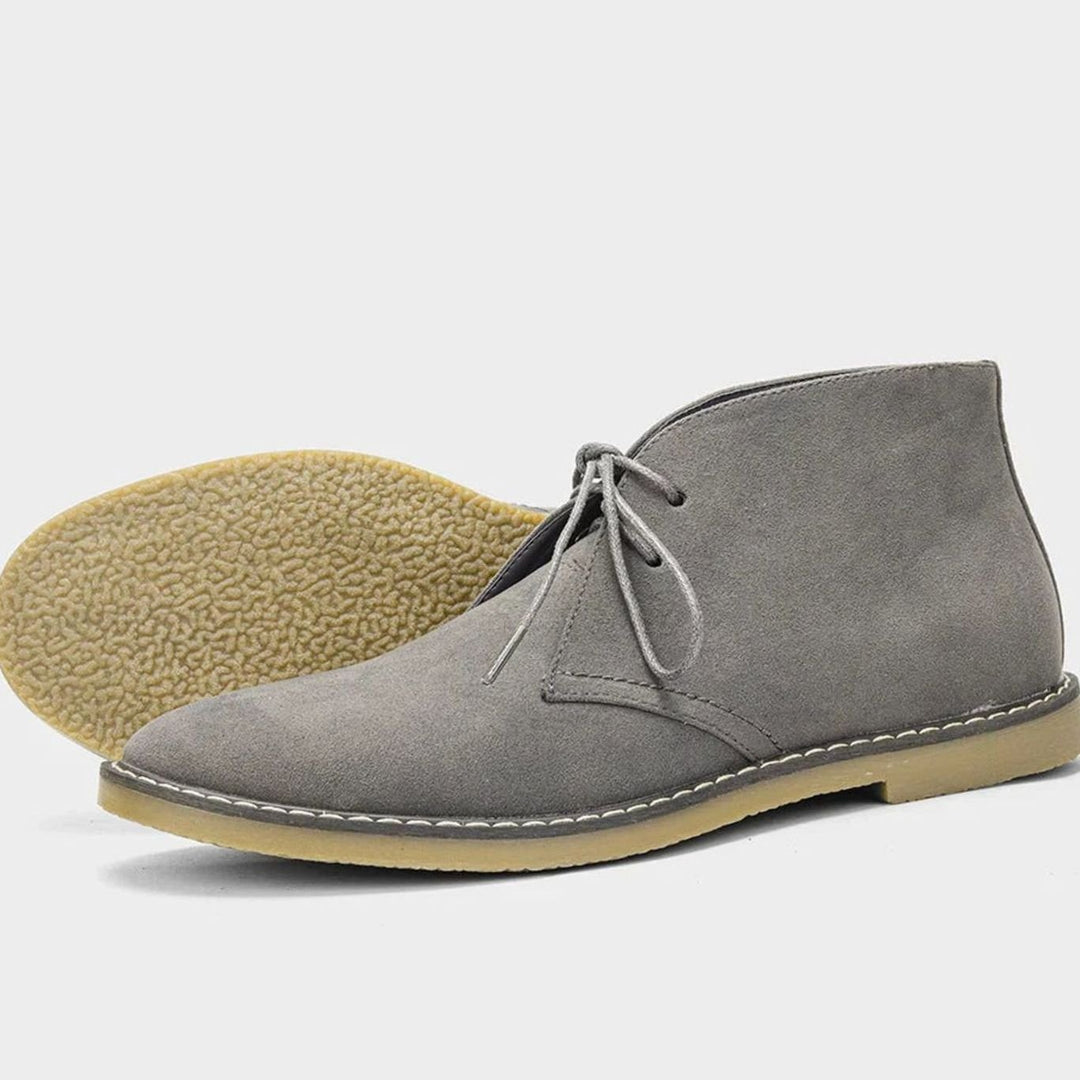Men's Lace-Up Ankle Desert Boots Rounded Toe - Grey Brushed