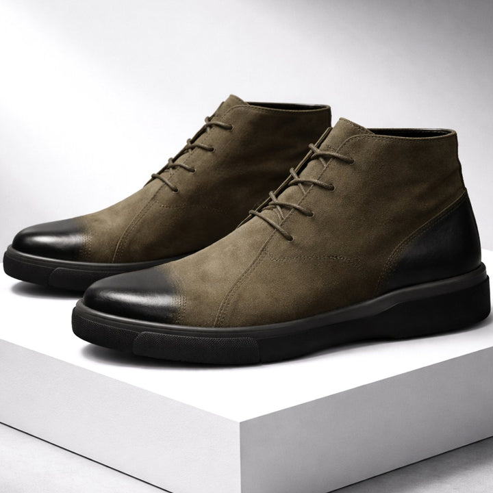 Men's Leather Ankle-Height Lace-Up Boots Cushioned Sole, Tan
