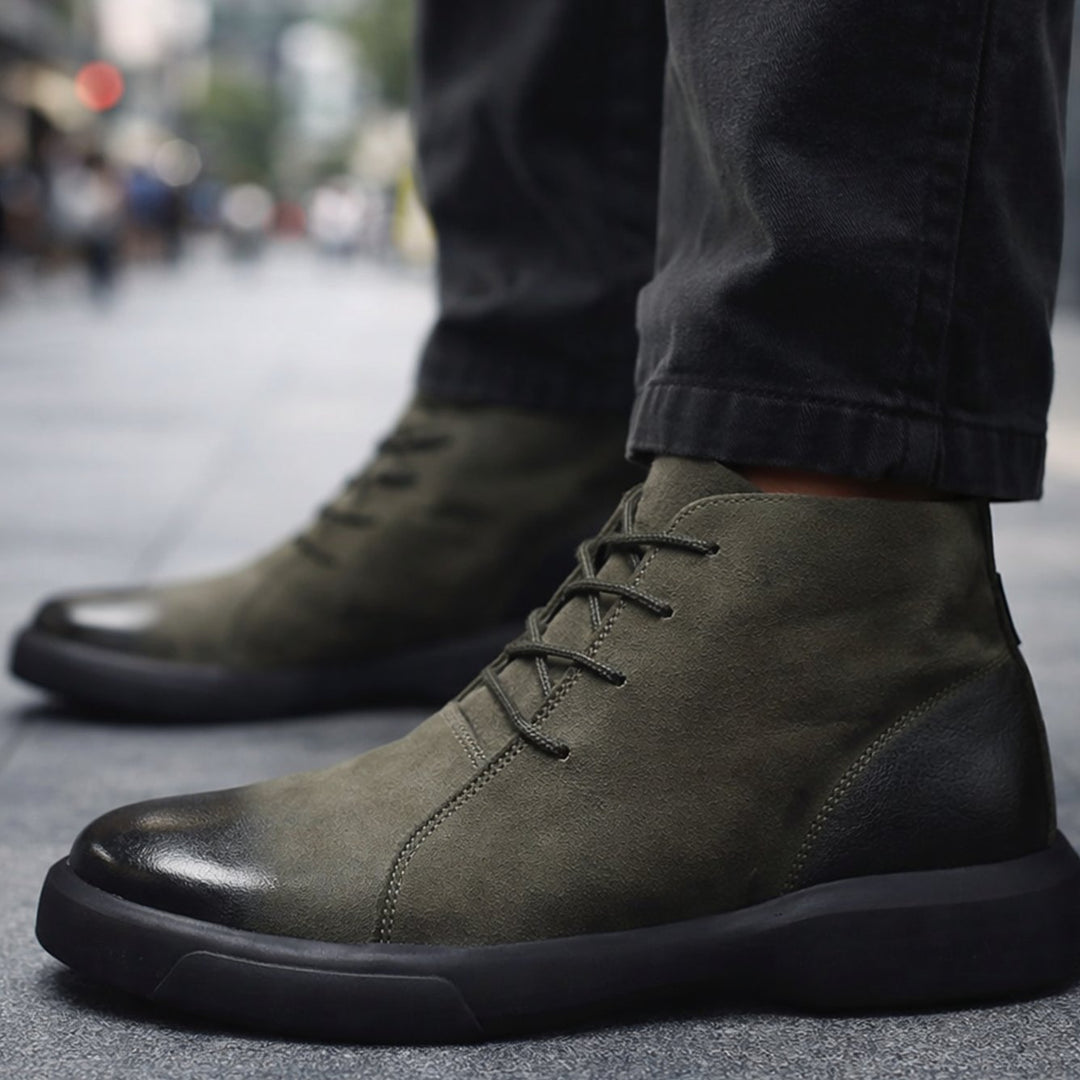 Men's Leather Ankle-Height Lace-Up Boots Cushioned Sole, Tan