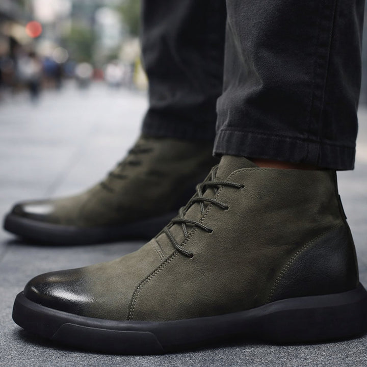 Men's Leather Ankle-Height Lace-Up Boots Cushioned Sole, Tan
