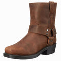 Aiden | Men's Leather Harness Boots Side-Zip Stacked-Heel Biker Boot, Brown