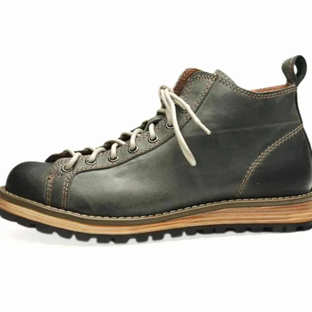 Men's Leather Lace-Up Hiking Boots Lug-Sole Ankle Boot - Dark Green