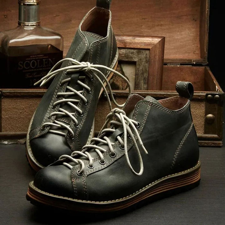Men's Leather Lace-Up Hiking Boots Lug-Sole Ankle Boot