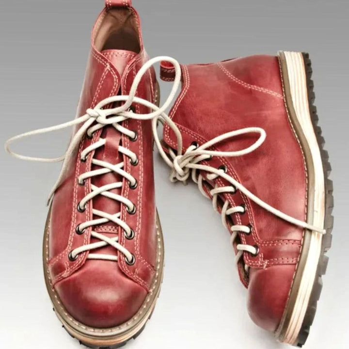 Men's Leather Lace-Up Hiking Boots Lug-Sole Ankle Boot
