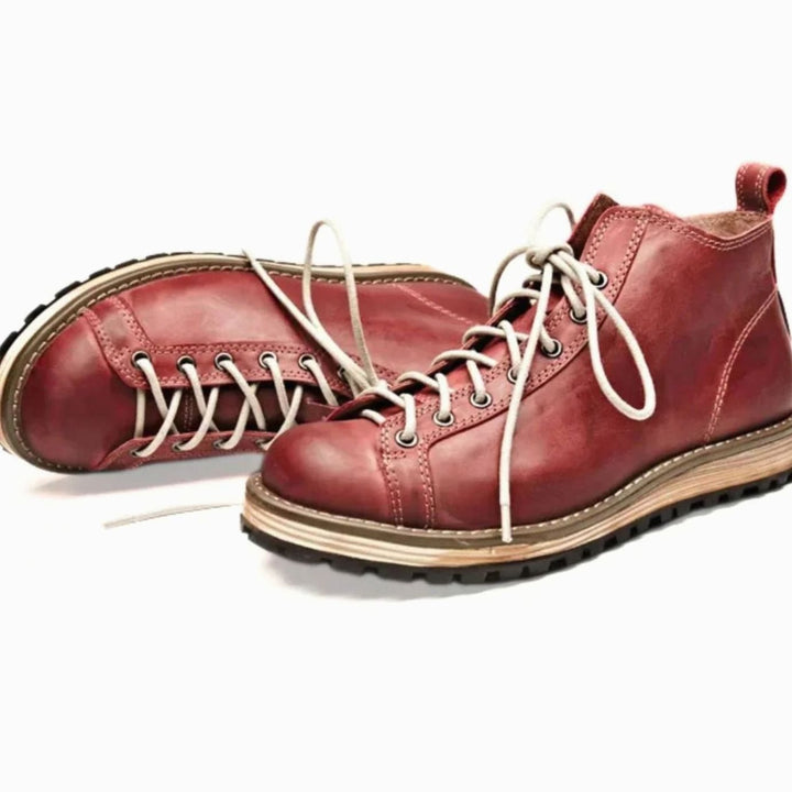 Men's Leather Lace-Up Hiking Boots Lug-Sole Ankle Boot