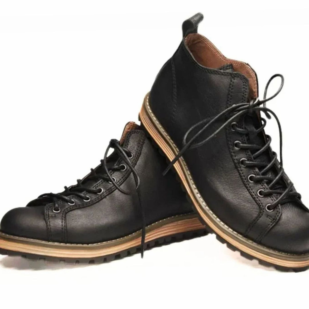 Men's Leather Lace-Up Hiking Boots Lug-Sole Ankle Boot