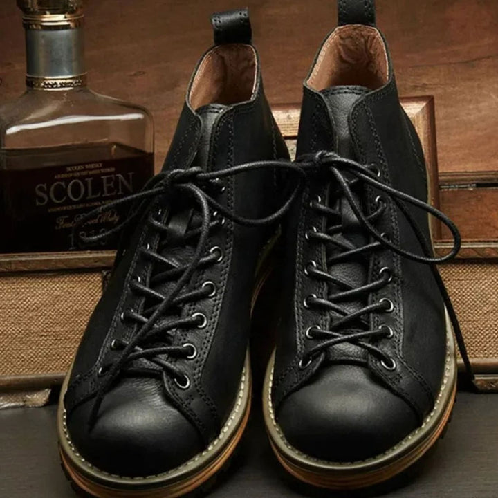 Men's Leather Lace-Up Hiking Boots Lug-Sole Ankle Boot