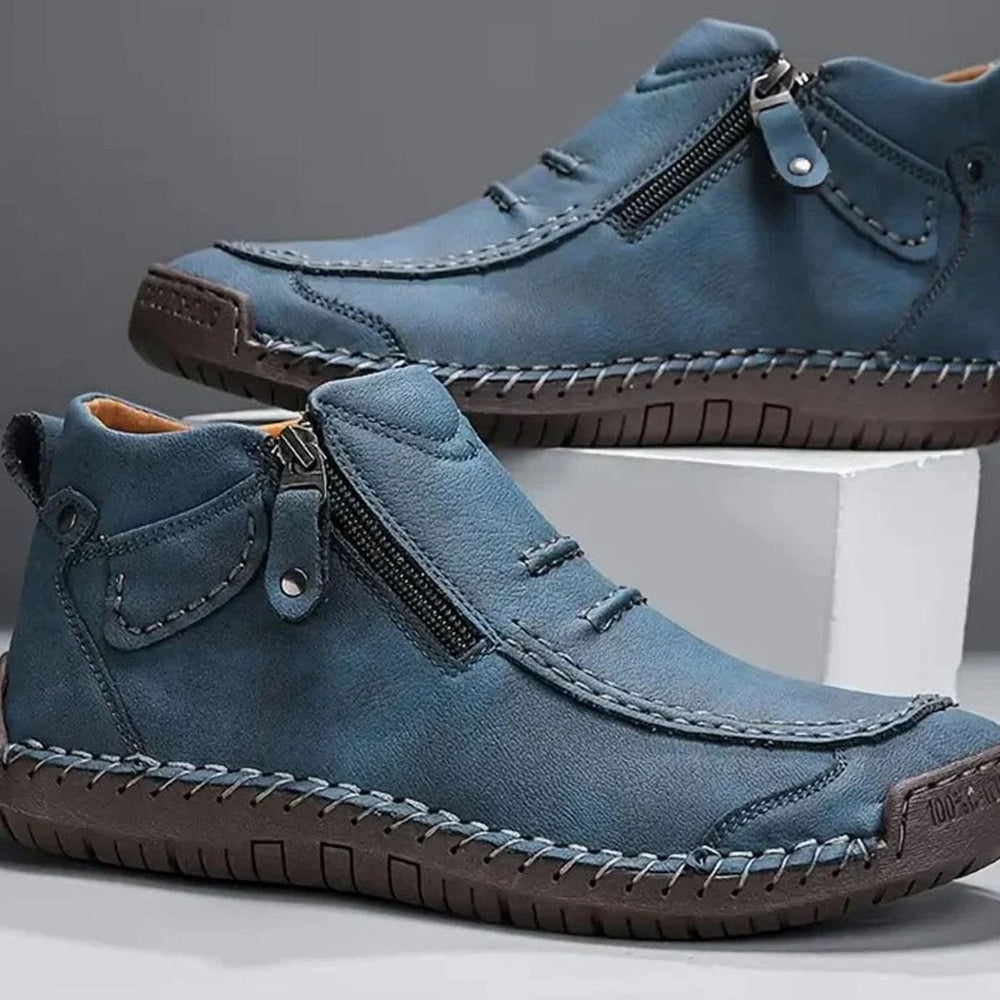 Men's Leather Side-Zip Ankle Boots Cushioned Footbed - Blue