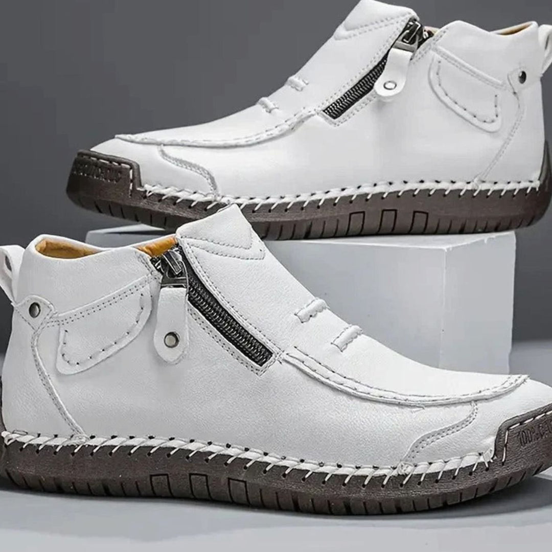 Men's Leather Side-Zip Ankle Boots Cushioned Footbed - White