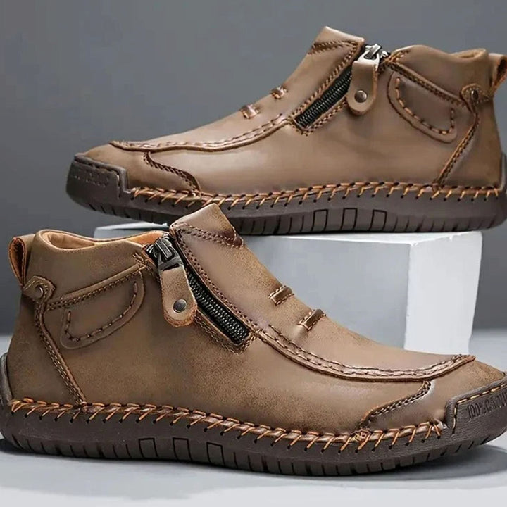 Men's Leather Side-Zip Ankle Boots Cushioned Footbed - Khaki