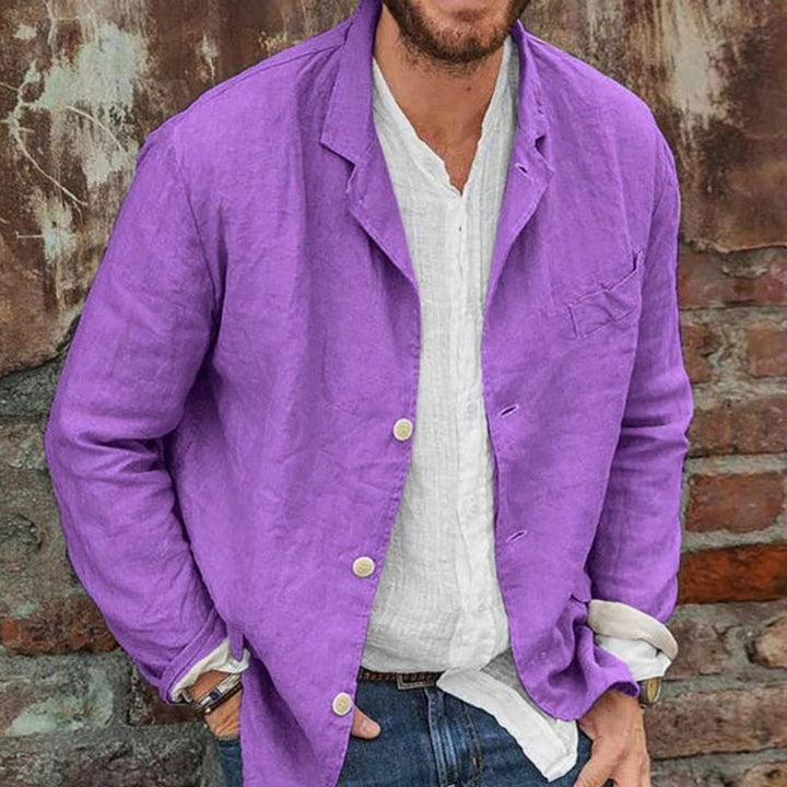 Men's Lightweight Cotton Notch-Lapel Blazer Jacket - Purple