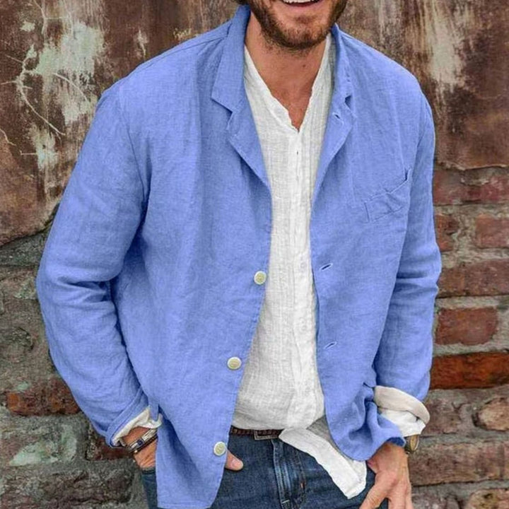 Men's Lightweight Cotton Notch-Lapel Blazer Jacket - Blue