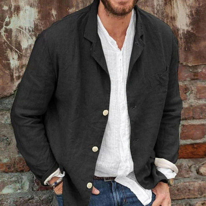 Men's Lightweight Cotton Notch-Lapel Blazer Jacket - Black