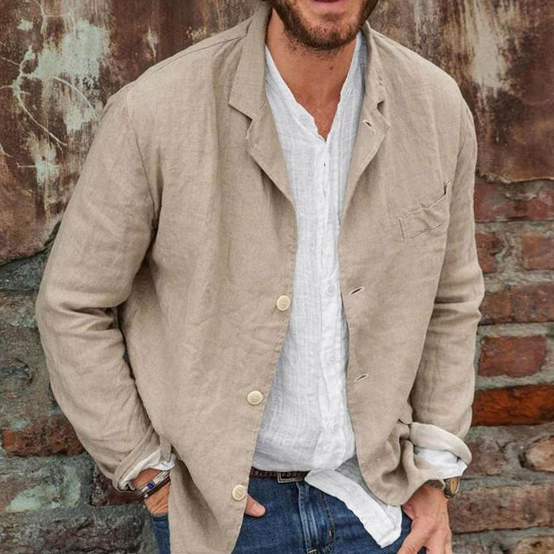 Men's Lightweight Cotton Notch-Lapel Blazer Jacket - Khaki