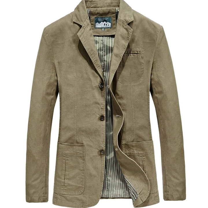 Men's Lightweight Cotton Slim-Fit Blazer Jacket Patch Pockets - Khaki
