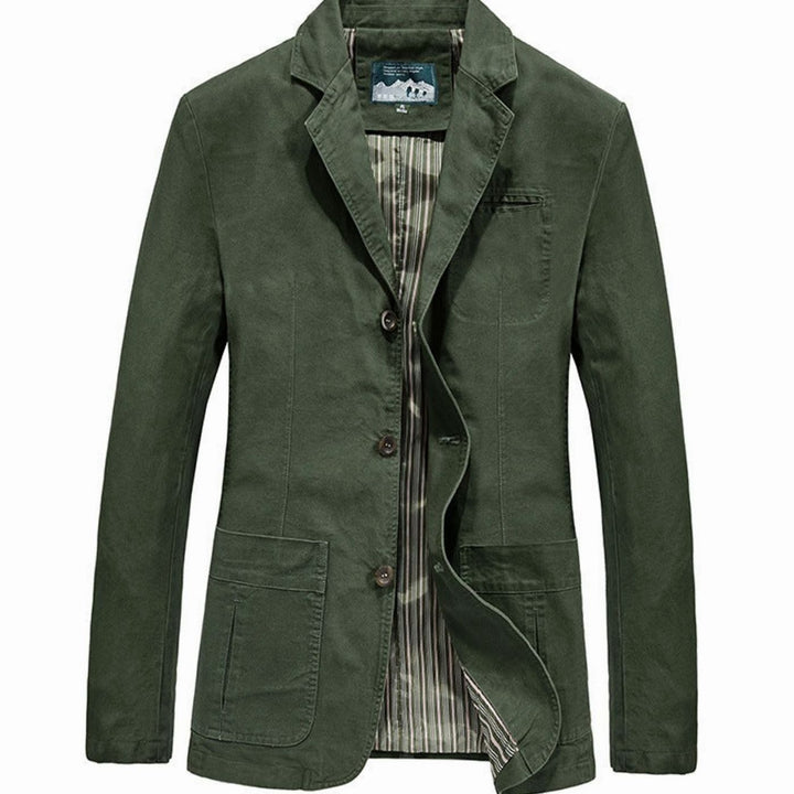 Men's Lightweight Cotton Slim-Fit Blazer Jacket Patch Pockets - Olive Green