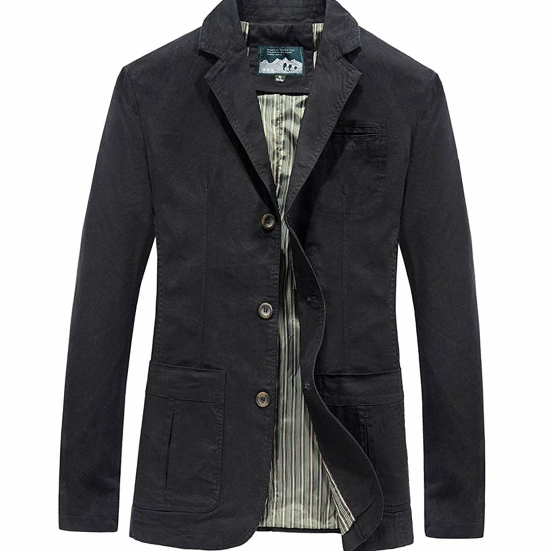 Men's Lightweight Cotton Slim-Fit Blazer Jacket Patch Pockets - Black