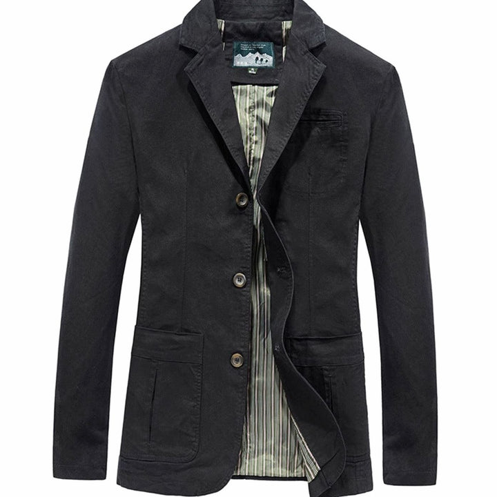 Men's Lightweight Cotton Slim-Fit Blazer Jacket Patch Pockets - Black