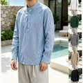 James | Men's Linen Blend Long Sleeve Henley Shirt Stand Collar