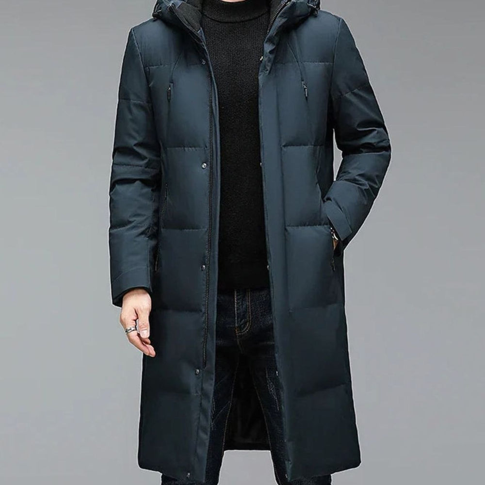 Men's Long Hooded Puffer Winter Coat Water-Resistant Down Parka - Blue