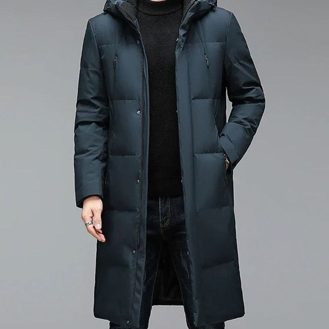 Men's Long Hooded Puffer Winter Coat Water-Resistant Down Parka - Blue