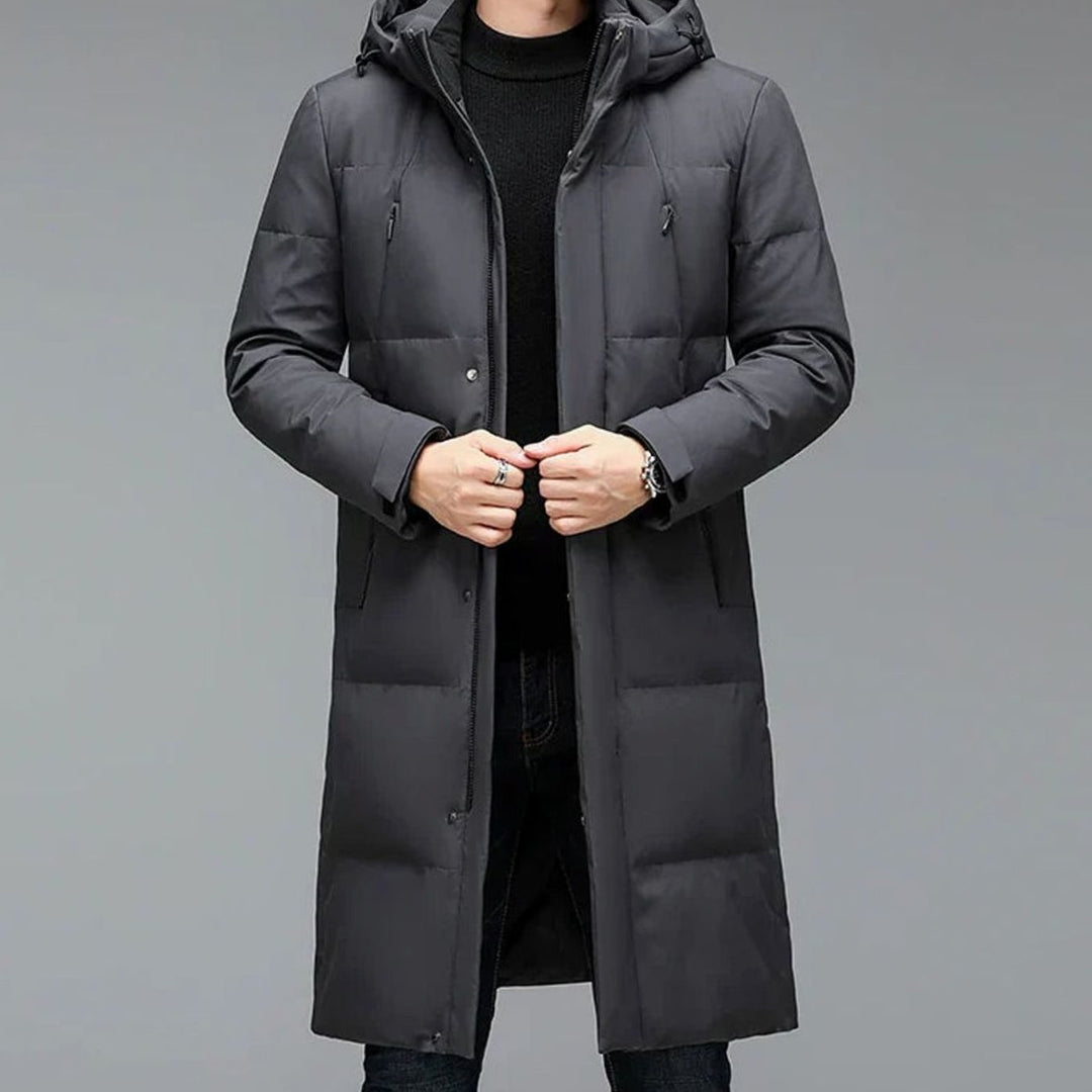 Men's Long Hooded Puffer Winter Coat Water-Resistant Down Parka - Gray