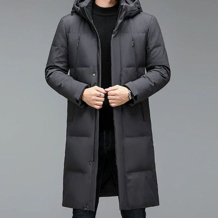 Men's Long Hooded Puffer Winter Coat Water-Resistant Down Parka - Gray