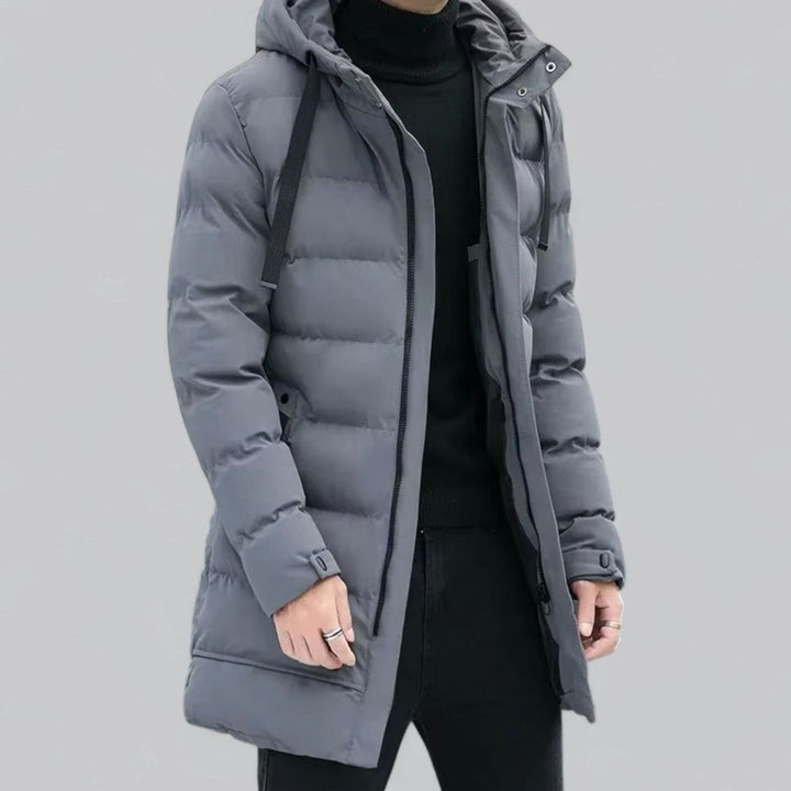 Men's Long Hooded Puffer Winter Coat Zip-Up Quilted Parka