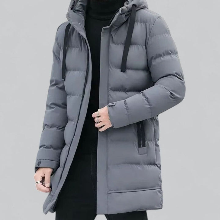 Men's Long Hooded Puffer Winter Coat Zip-Up Quilted Parka
