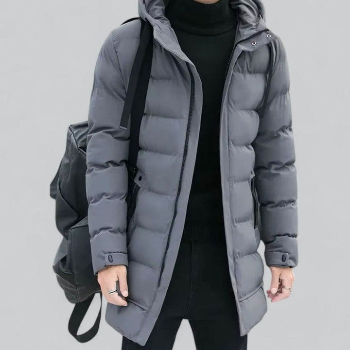 Men's Long Hooded Puffer Winter Coat Zip-Up Quilted Parka