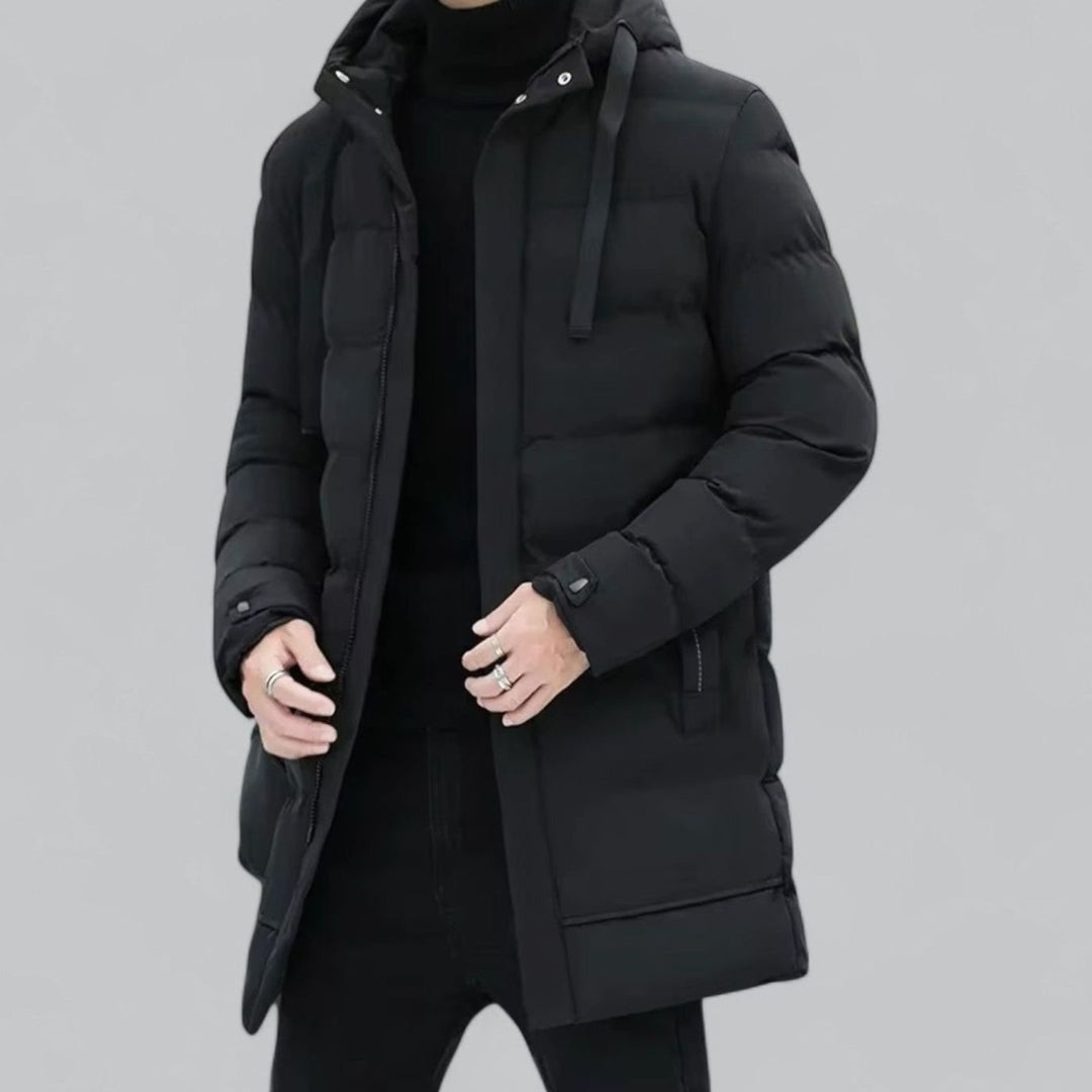 Men's Long Hooded Puffer Winter Coat Zip-Up Quilted Parka