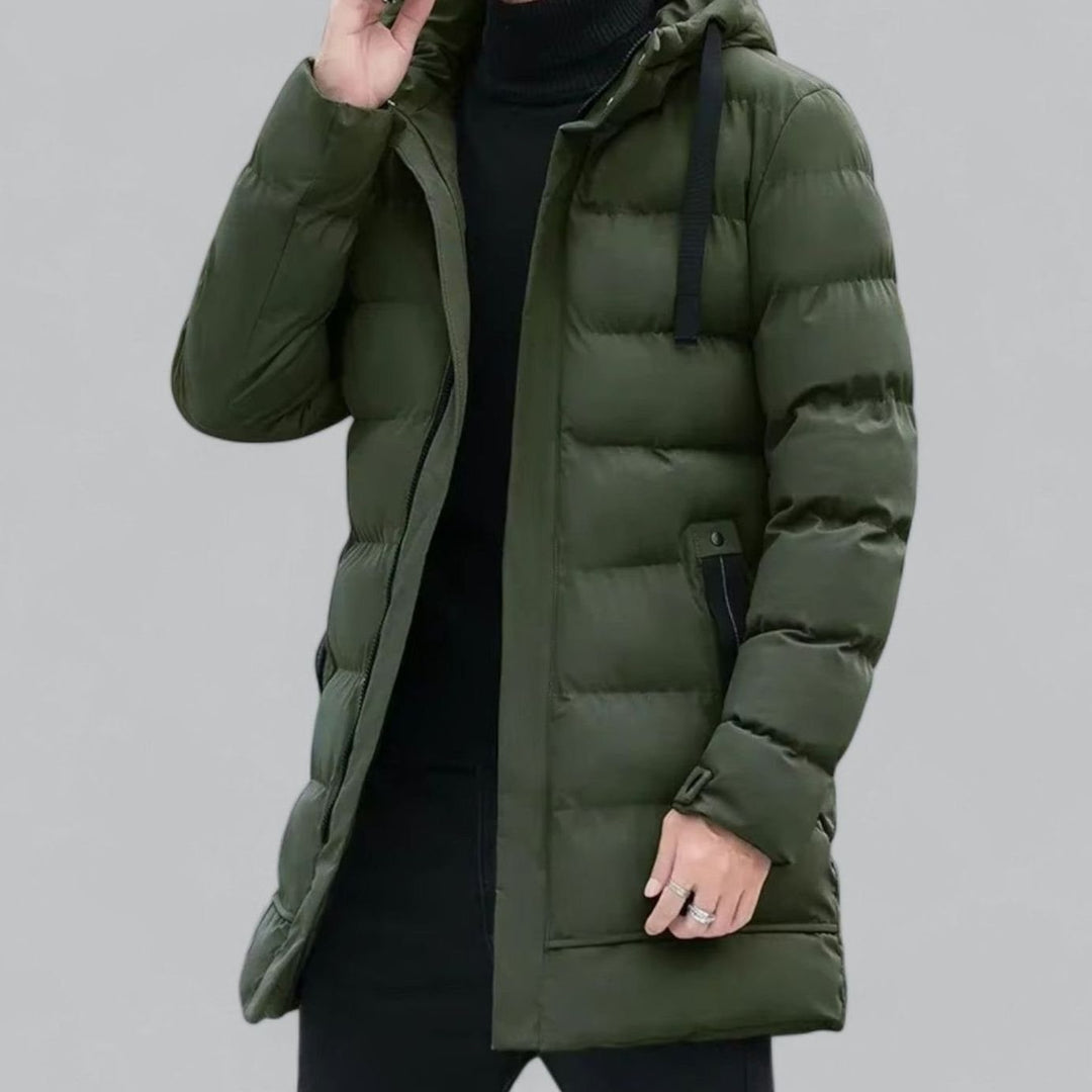 Men's Long Hooded Puffer Winter Coat Zip-Up Quilted Parka
