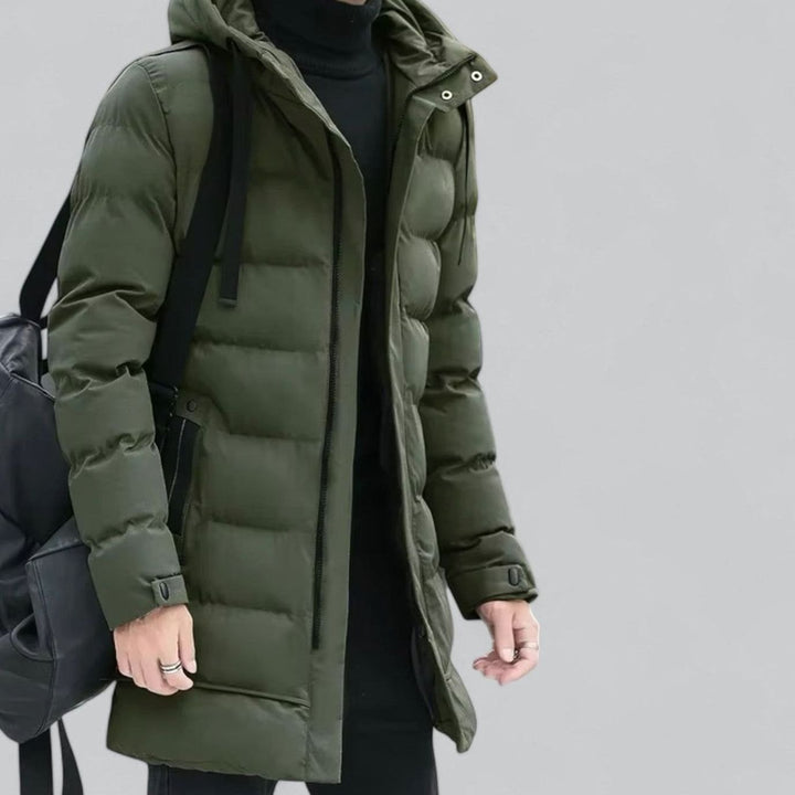 Men's Long Hooded Puffer Winter Coat Zip-Up Quilted Parka