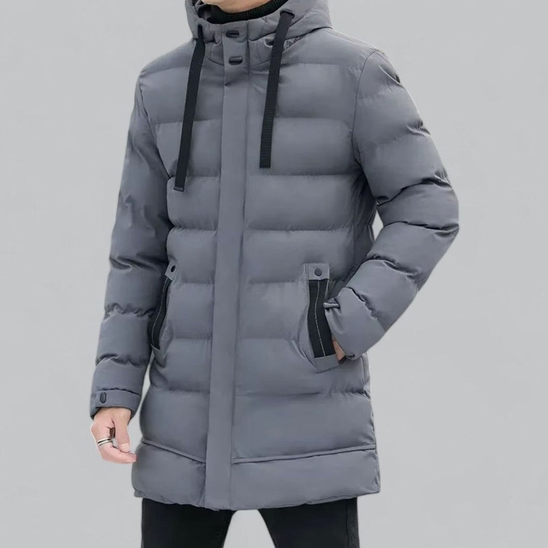 Men's Long Hooded Puffer Winter Coat Zip-Up Quilted Parka - Gray