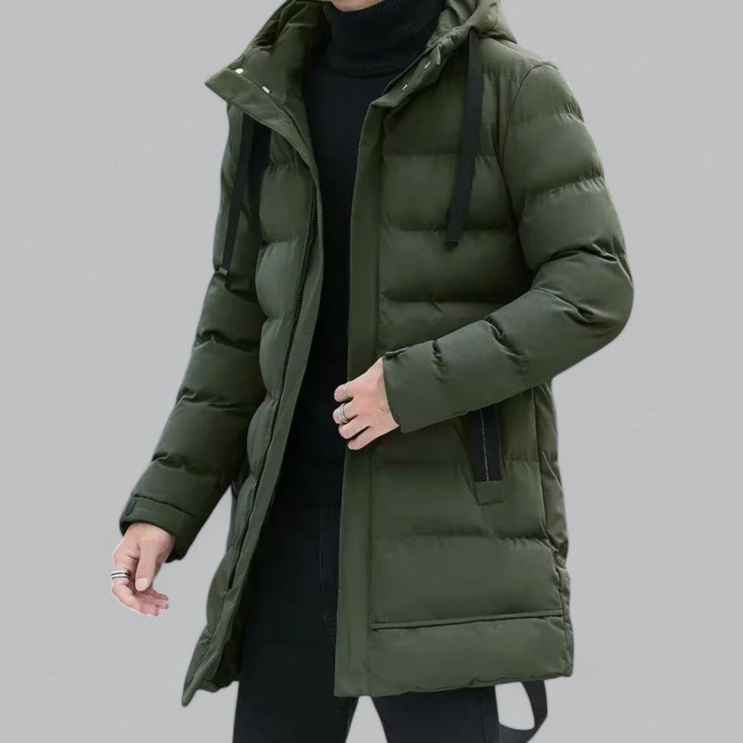 Men's Long Hooded Puffer Winter Coat Zip-Up Quilted Parka - Green