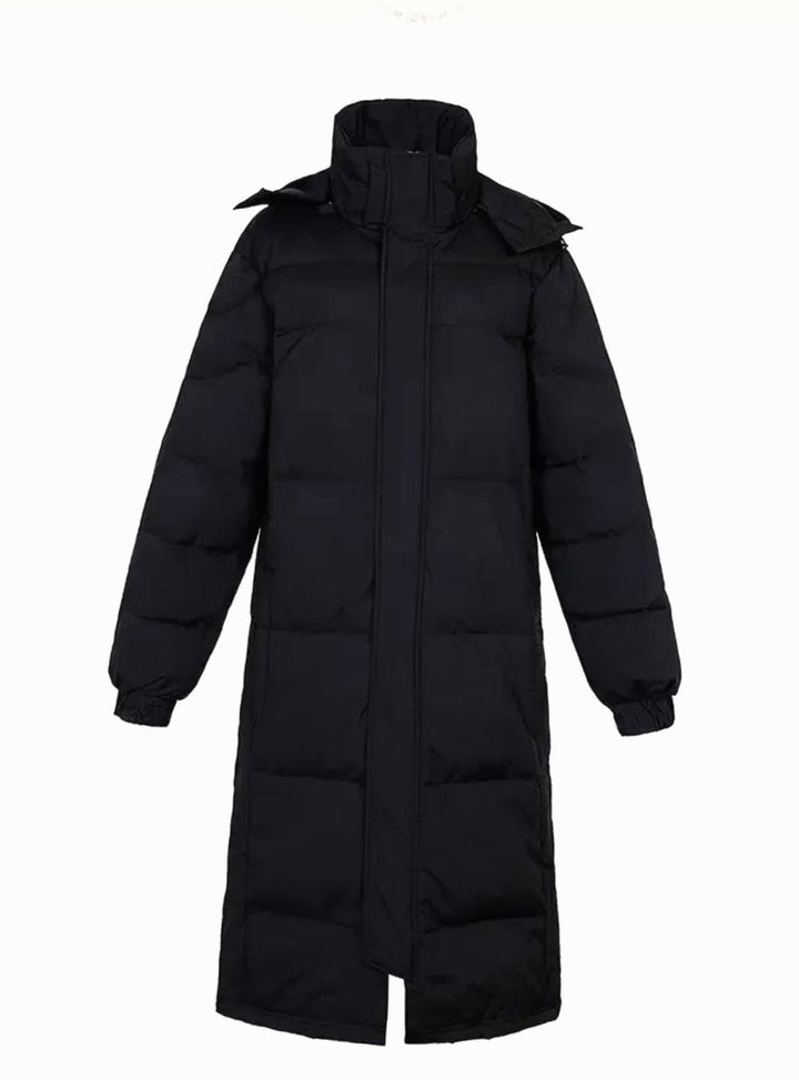 Men's Long Quilted Hooded Puffer Winter Coat, Black