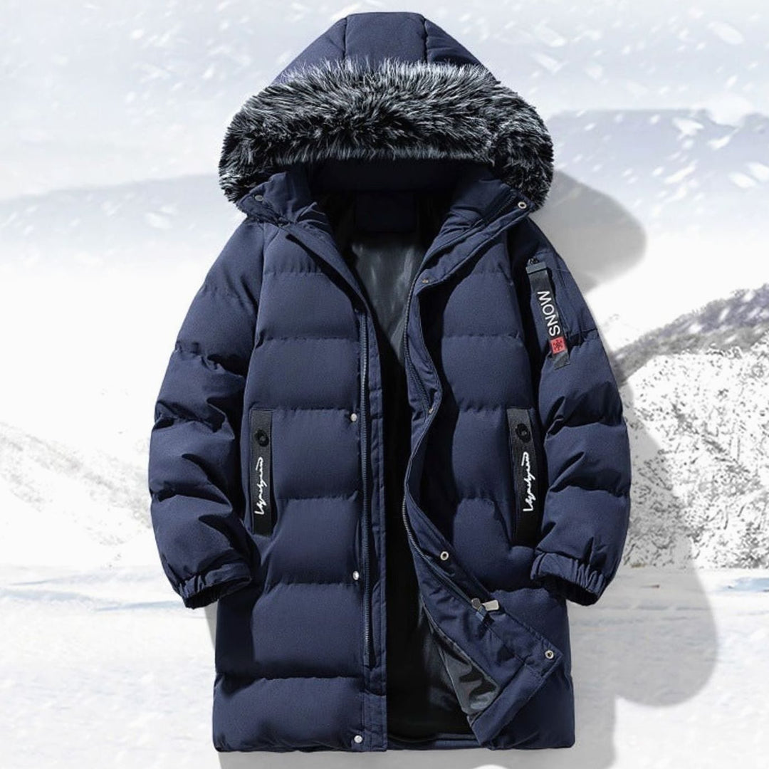 Men's Long Quilted Parka Faux Fur-Trim Hooded Winter Coat