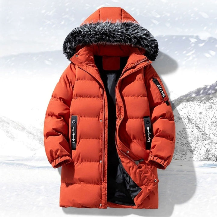 Men's Long Quilted Parka Faux Fur-Trim Hooded Winter Coat - Red