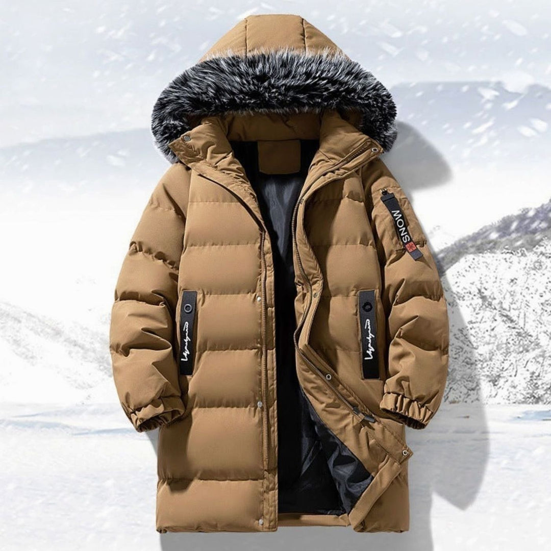 Men's Long Quilted Parka Faux Fur-Trim Hooded Winter Coat