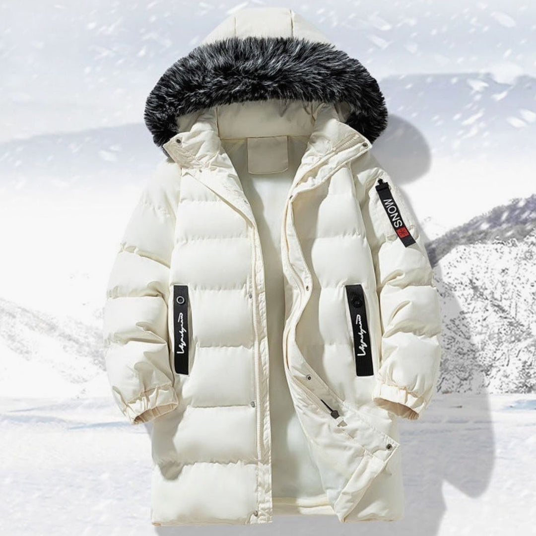 Men's Long Quilted Parka Faux Fur-Trim Hooded Winter Coat