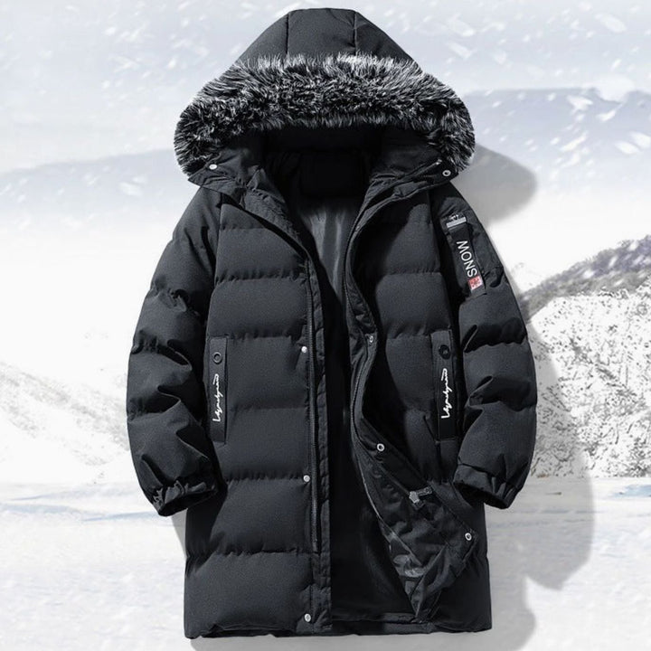 Men's Long Quilted Parka Faux Fur-Trim Hooded Winter Coat