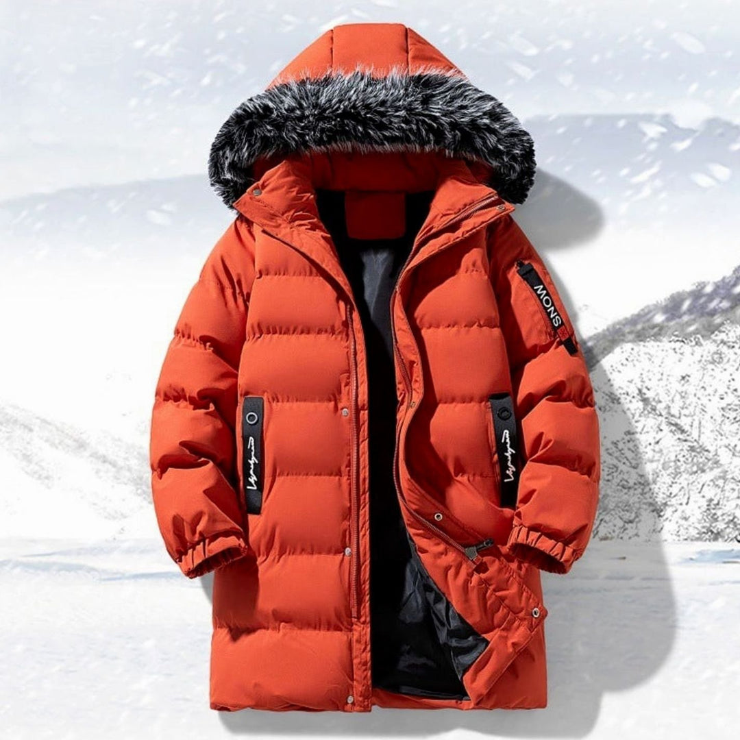 Men's Long Quilted Parka Faux Fur-Trim Hooded Winter Coat