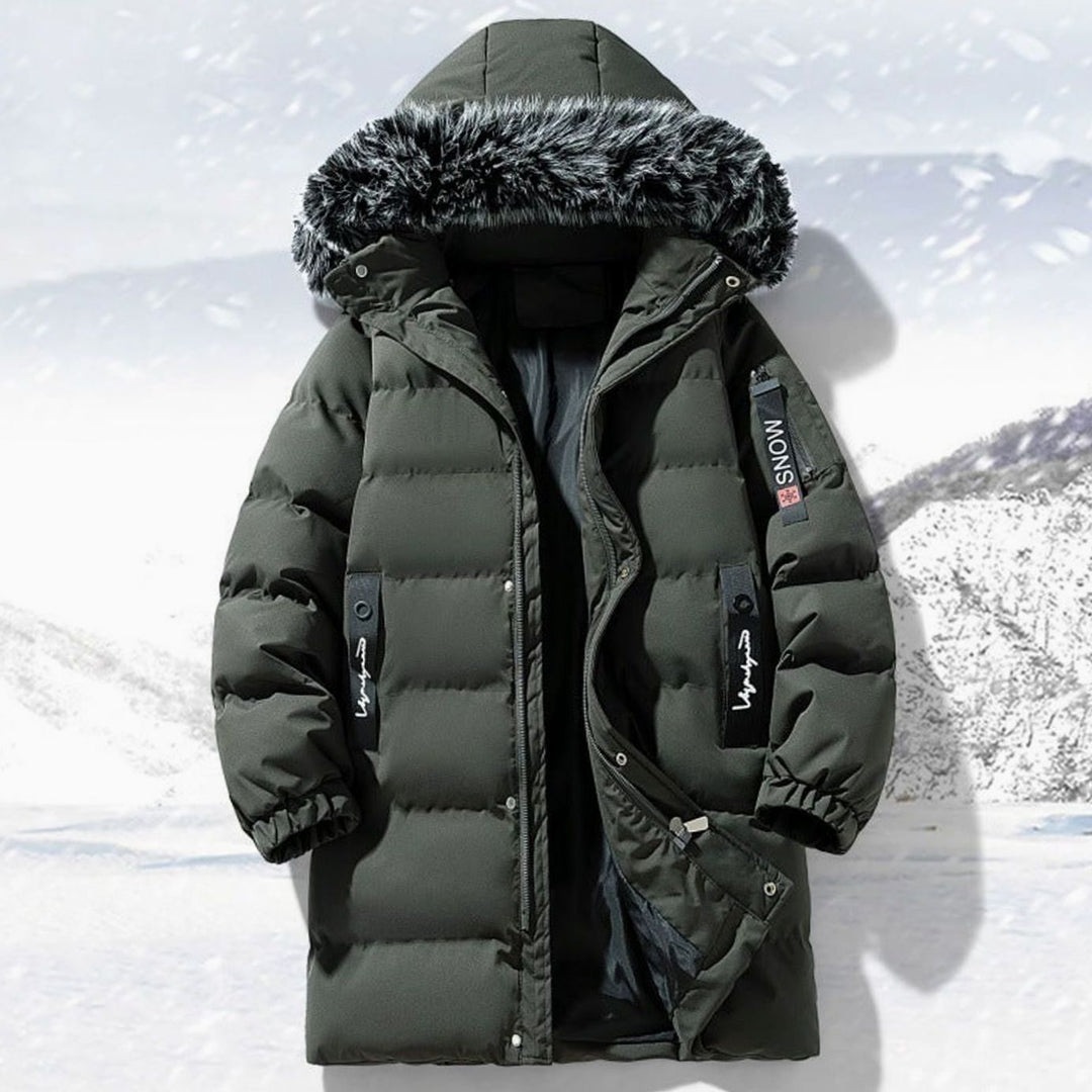 Men's Long Quilted Parka Faux Fur-Trim Hooded Winter Coat - Military Green