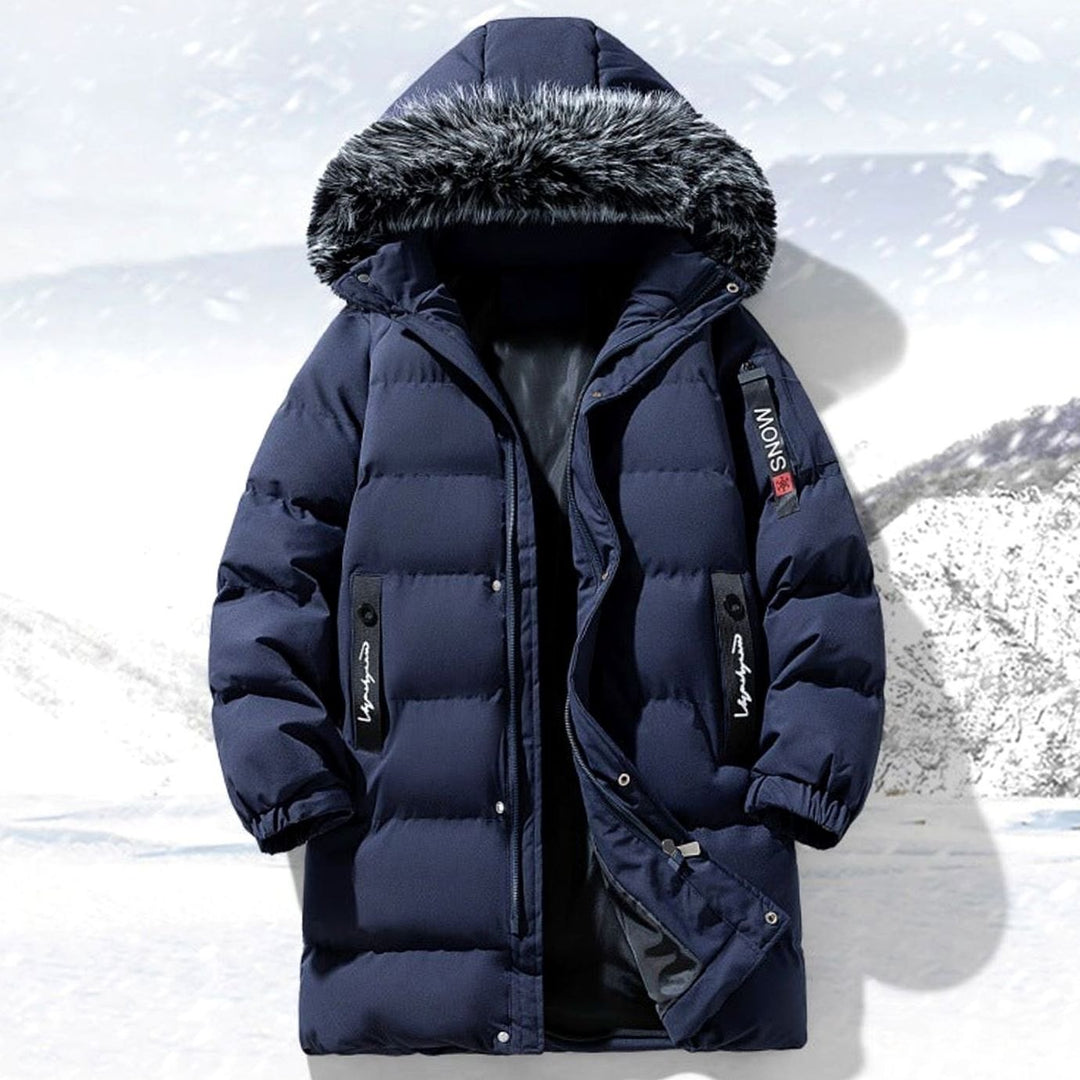 Men's Long Quilted Parka Faux Fur-Trim Hooded Winter Coat - Blue