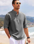 Daniel | Men's Long Sleeve Band Collar Henley Shirt Roll-Up Sleeves