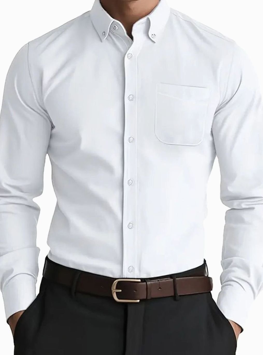 Men's Long Sleeve Business Casual Button-Down Shirt - White