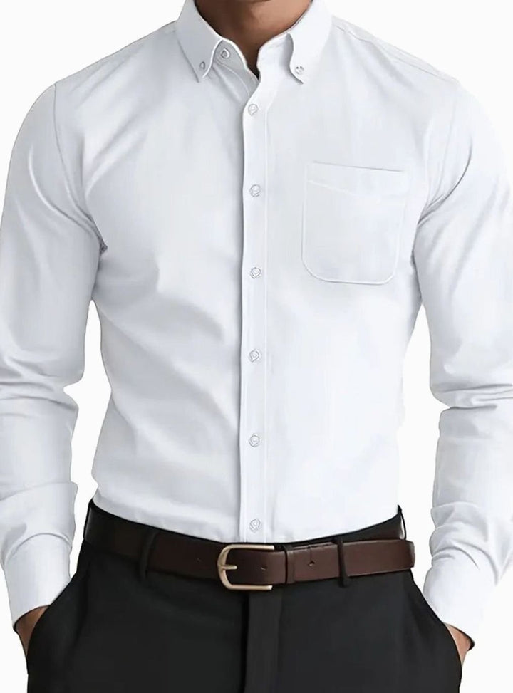 Men's Long Sleeve Business Casual Button-Down Shirt - White