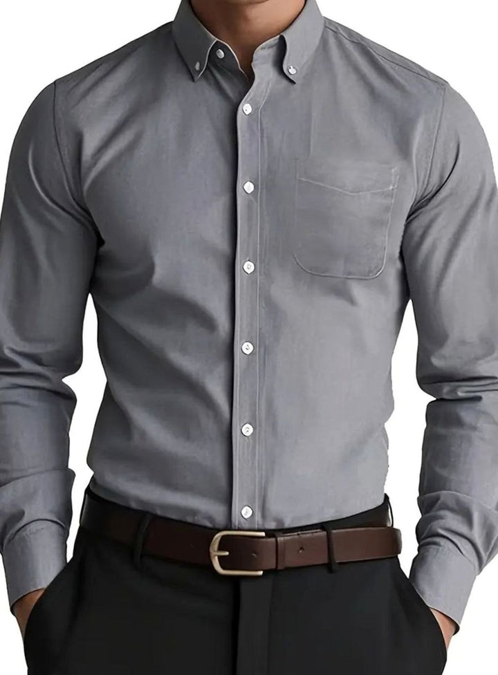 Men's Long Sleeve Business Casual Button-Down Shirt - Grey